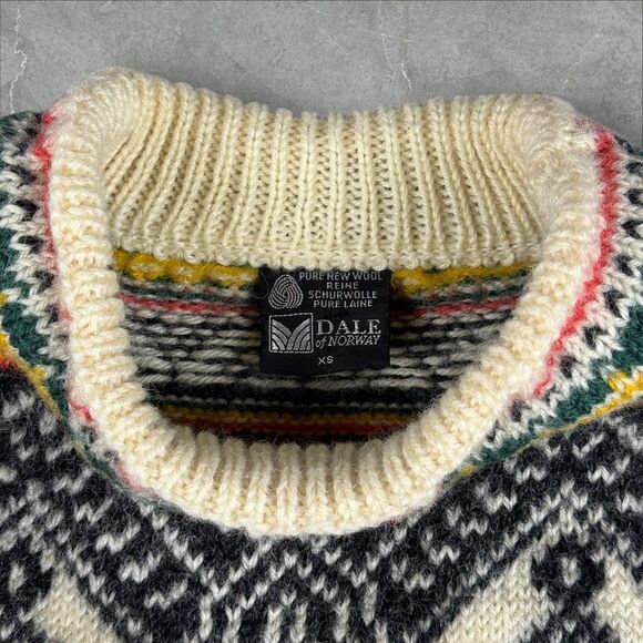 Vtg 90s Dale of Norway Wool Knit Sweater in Black and Cream W/ Color Accents  XS - Picture 5 of 8